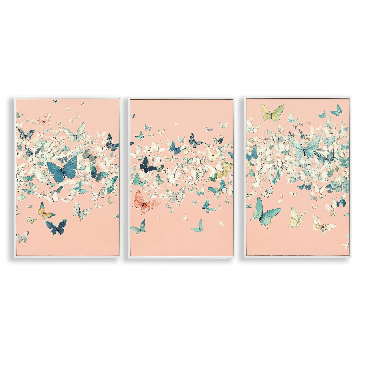 Stupell Industries Blush Butterfly Soiree Triptych 3pc Framed Giclee Set, design by Petal Prints Design